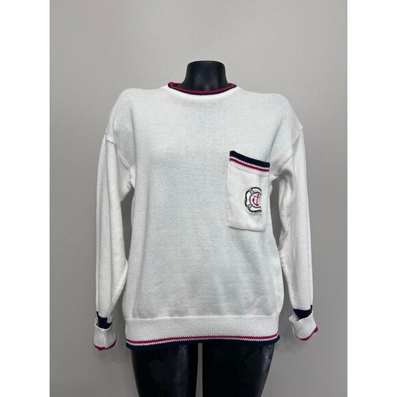 VTG Winona Knits Nautical Pullover Crew Sweater Sz M Cotton Knit Coastal Sailor - Picture 1 of 6